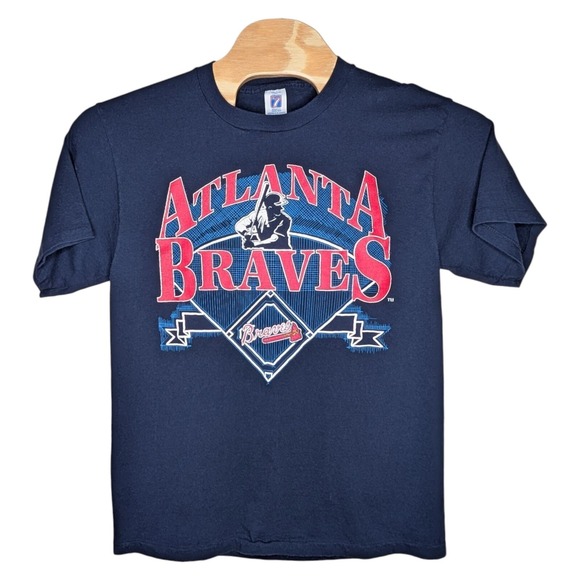 LOGO 7 Other - Vintage Atlanta Braves Baseball T Shirt Mens Large Logo 7 Navy Blue Tomahawk 90s